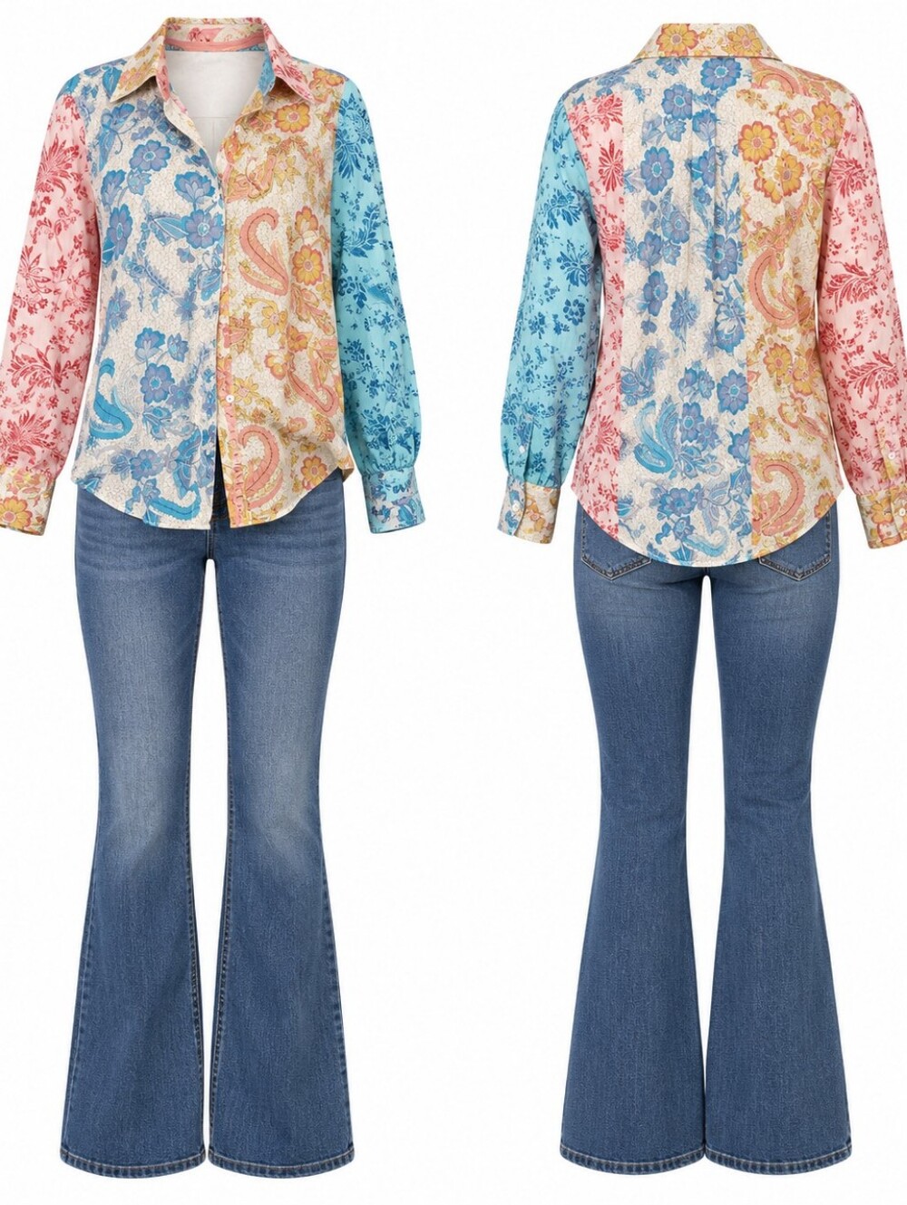 Women’s Light Blue Floral Button-Down Shirt